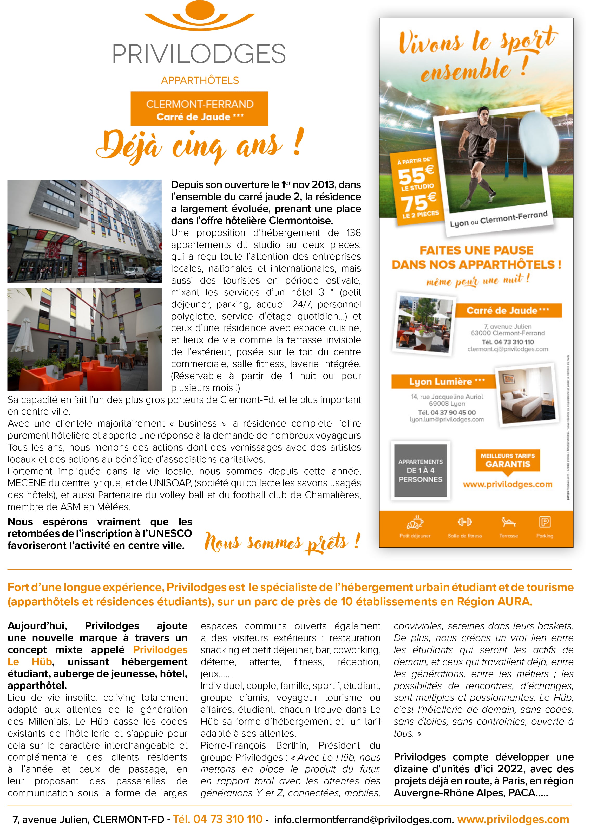 Privilodges Carré de Jaude*** a 5 ans !